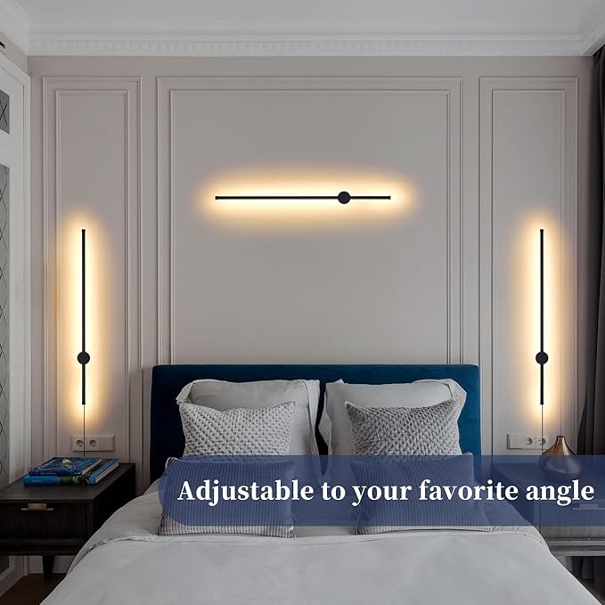 Dimmable Plug in Wall Sconce Set of 2,Black 31.5" LED Wall Light with Remote,Adjustable Color Temperature Brightness,Wall lamp with Timer for Living Room,Bedroom and Accent Lighting