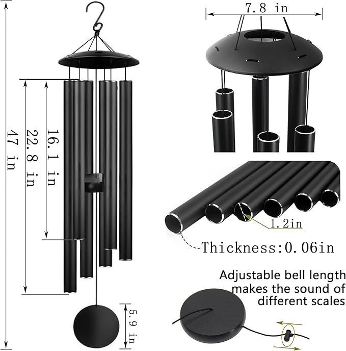 Large Memorial Wind Chimes, 47'' Deep Tone 6 Heavy Tubes Soothing Tones Windchimes for Outside Garden Patio Hanging Decor, Sympathy Gifts, Memorial Wind Chime Best Gift for Mom Women Grandma Neighbors