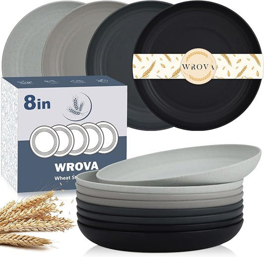 Wheat Straw Plates - 8 Inch Unbreakable Dinner Plates Set of 8 - Dishwasher & Microwave Safe Plastic Plates Reusable - Lightweight Plates for kitchen,R.V (Classic Series)