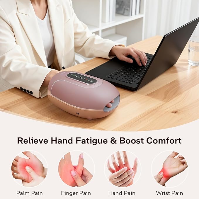 ALLJOY Roller Kneading Hand Massager for Arthritis and Carpal Tunnel Relief, Cordless Electric Hand Massager with Heat and Compression for Finger Numbness, Gifts for Women and Men (Pink)