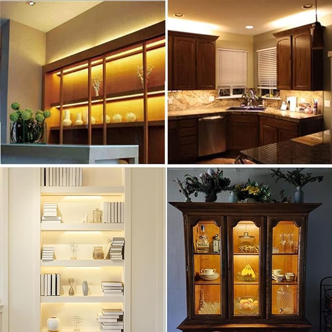 Premium LED Light Strips Kit: 6 x 12 Linkable Bars + Rocker Switch for Warm White Ambient Lighting in Cabinets, Closets, Shelf, Display Case, Showcase Lighting, 3000K Warm White
