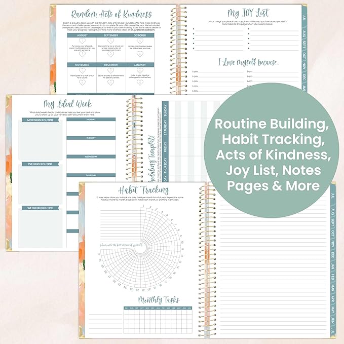 bloom daily planners HARDCOVER 2025-2026 (8.5" x 11") Academic Year Day Planner (July 2025 - July 2026) - Task Goal Organizer - Monthly & Weekly Inspirational Agenda Book - Painted Peonies