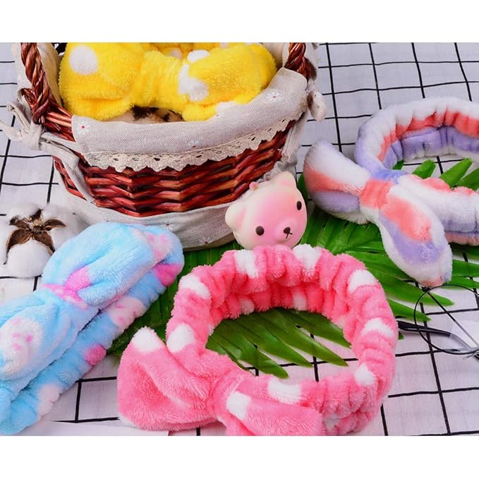 UMIKU 8 Pack Spa Headband for Women Facial Makeup Headband Soft Coral Fleece Christmas Stocking Stuffers Bow Hair Band Head Wraps for Washing Face Mask Spa Gifts For Women Gifts Basket
