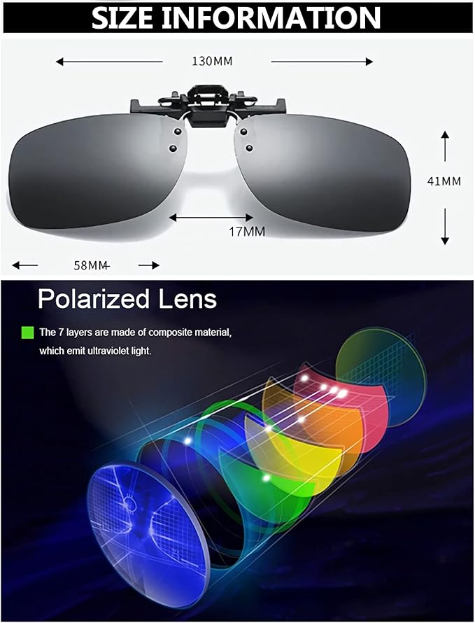 Clip on Flip up Polarized Lens For Prescription Glasses UV Protection Sunglasses (Clear lenses not Polarized)