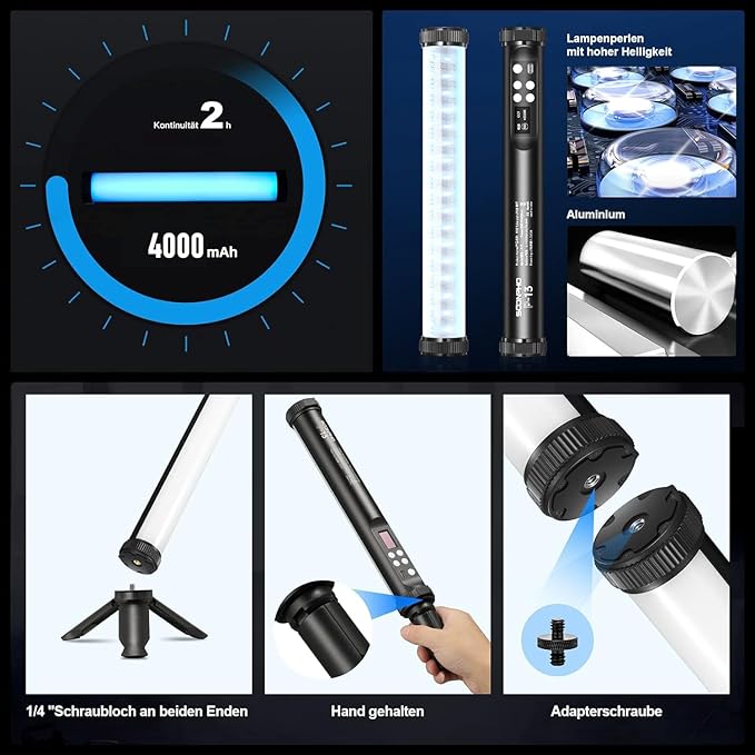 3Pack RGB LED Video Light Stick Wand,3200K~8500K Magnetic Photography Tube Light,360° Full RGB Handheld Light Stick with 4000mAh Rechargeable Battery for YouTube Video,Vlog,Live Game Streaming…