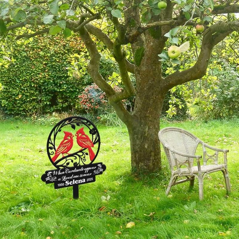 Personalized Cemetery Memorial Metal Stakes, Cardinals Memorial Grave Markers,Graden Decorations for Loss of Mother Father, Outdoor Sympathy Decor Gift