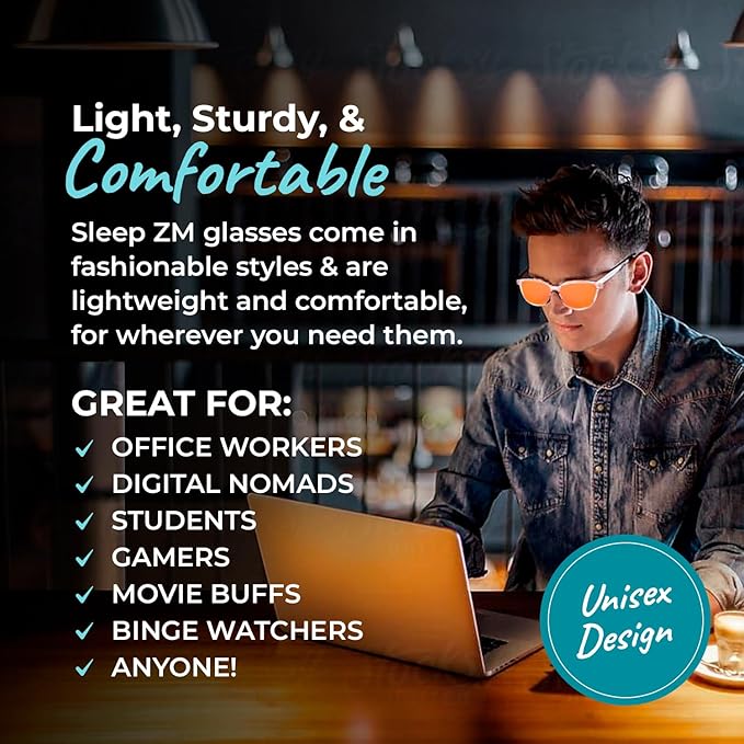 100% Blue Light Blocking Glasses - Women + Men - Better Sleep - Anti Eye Strain Protection - Computer Screens Gaming