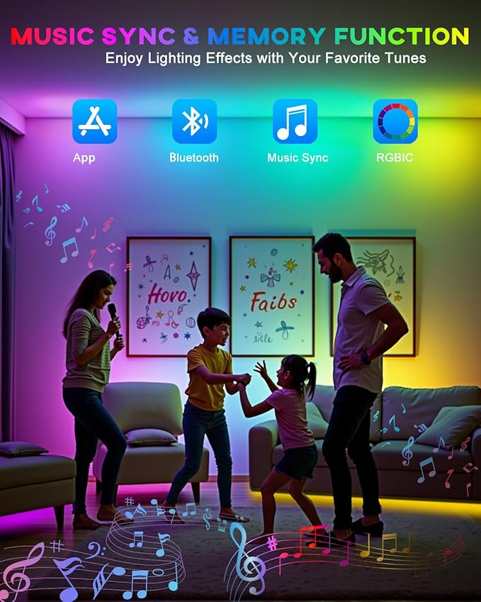 LED Strip Lights 4 Pre-Cut RGB Led Light Strip With APP & Remote Control, Multi-color Music Sync Changing Strip Lights for Cabinets Shelf Closets TV Backlight Kitchen Bedroom, With Power Adapter