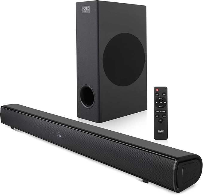 Pyle 2.1 Tabletop Soundbar Digital Speaker System - Digital Amplifier with DSP Streaming Tabletop Stand Mount TV Digital System with AUX/Optical in/USB in/HDMI (ARC)/Coaxial, LED Display