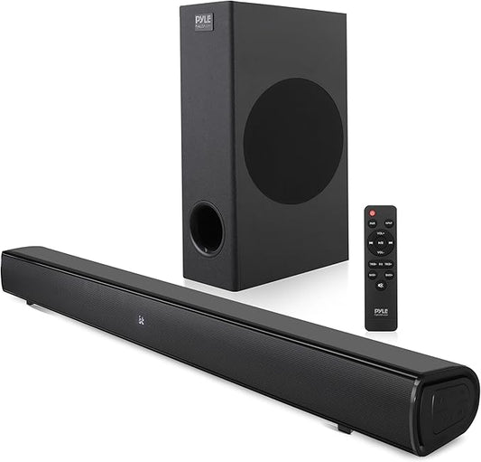 Pyle 2.1 Tabletop Soundbar Digital Speaker System - Digital Amplifier with DSP Streaming Tabletop Stand Mount TV Digital System with AUX/Optical in/USB in/HDMI (ARC)/Coaxial, LED Display