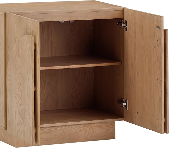 Nathan James Iris Mid-Century Modern Credenza, Brown TV Stand, Living Room Wood Storage Cabinet with Arched Cabinet Doors, Raw Oak, Set of 2