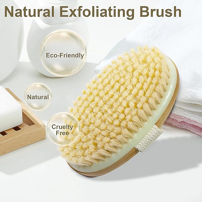 Bamboo Dry Body Brushes,Dry Body Scrubber for Dry Skin, Blood Circulation, Cellulite Treatment,Drying Brush Suitable for All Kinds of Skin with Soft and Stiff Bristles
