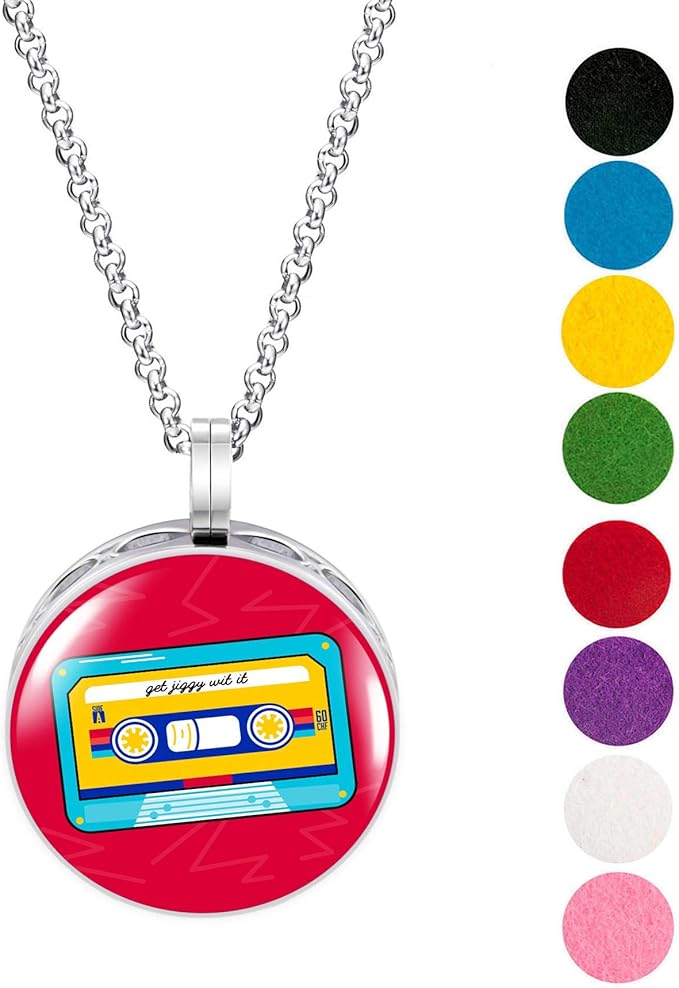 Wild Essentials Red Tape Enamel Finish Essential Oil Diffuser Necklace Gift Set - Includes Aromatherapy Pendant, 24" Stainless Steel Chain, 8 Color Refill Pads