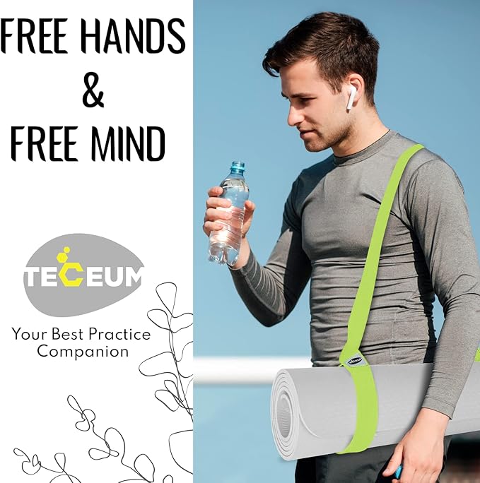 TECEUM Yoga Mat Strap – 30+ Colors – Adjustable Mat Holder Sling Carrier for All Mats [Mat Not Included]