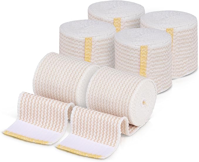 Premium Elastic Bandage Wrap (2” Wide, 6 Pack) - Nexskin Latex Free Athletic/Medical Compression Bandages Hook & Loop Fasteners at Both Ends - Lifetime Washable & Reusable Bandages