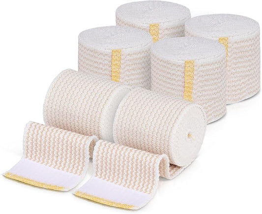 Premium Elastic Bandage Wrap (2” Wide, 6 Pack) - Nexskin Latex Free Athletic/Medical Compression Bandages Hook & Loop Fasteners at Both Ends - Lifetime Washable & Reusable Bandages