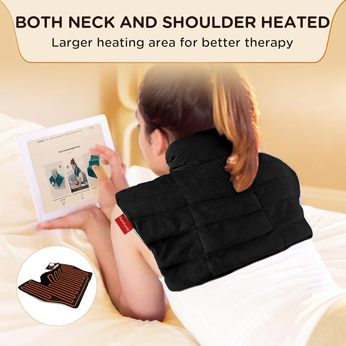 Comfytemp Heating Pad for Neck and Shoulders and Back, Weighted Electric Heat Pad for Pain Relief, 2.6lb Large Heated Wrap, 9 Heat Levels, 11 Auto-Off, Gifts for Women Men Dad, Black