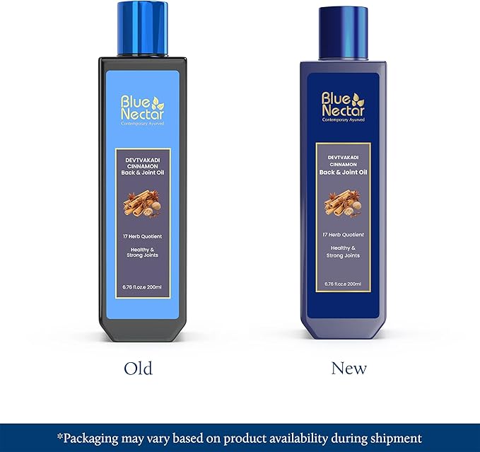 Blue Nectar Ayurvedic Back, Joint and Shoulder Pain Oil with Cinnamon, Clove Essential Oils (17 Herbs, 6.76 Fl oz)