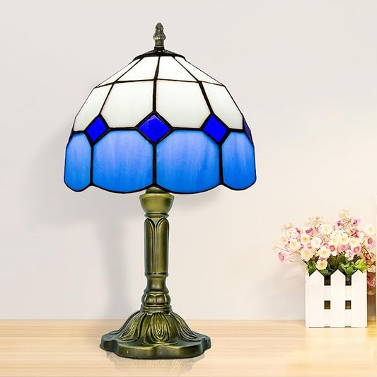 Tiffany Lamp Blue, Small Stained Glass Lamp for Bedside, Living Room