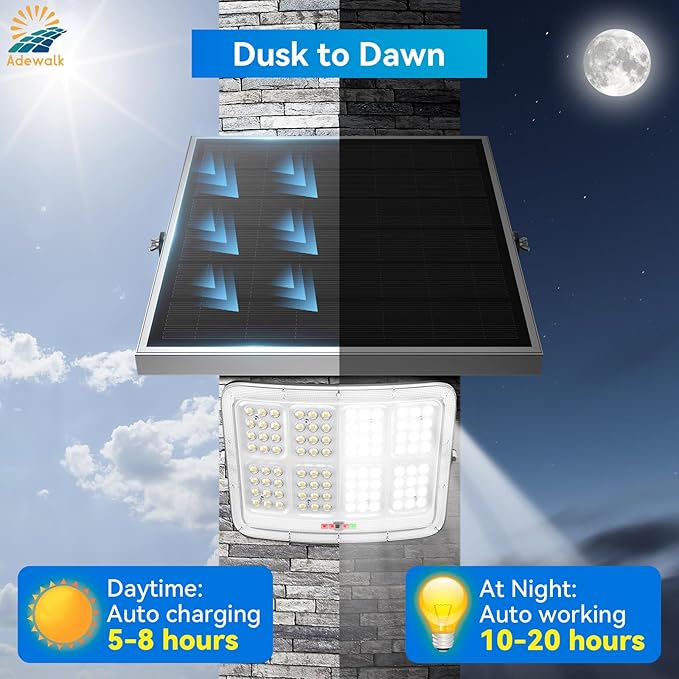 2500W Solar Lights Outdoor - 7000K Daylight, Large Lamp Beads, Optical Convex Lens, Solar Street Lights Outdoor with Motion Sensor and Remote Control, Dusk to Dawn for Yard, 2 Pack