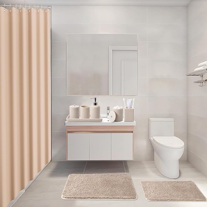 21 Pcs Bathroom Accessory Set with Waterproof Shower Curtain and Non Slip Mat,Resin Bath Set with Toothbrush Holder and Lotion Soap Dispenser,Bathroom Countertop Organizer Set for Home Apartment