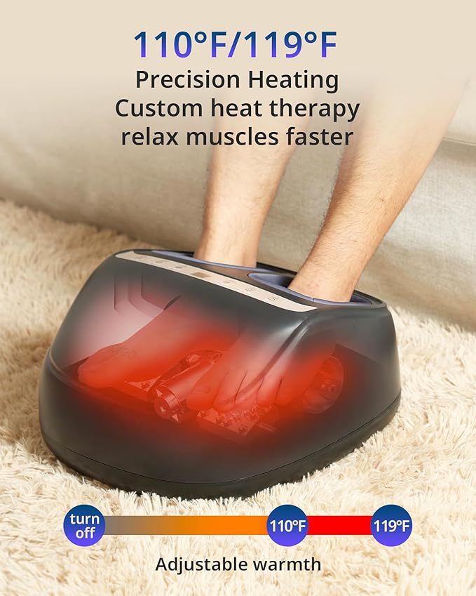 Foot Massager with 2 Level Heat, 3 Level Air Compression & Vibration, Deep Kneading Shiatsu, Remote Control & Timer for Pain Relief, Neuropathy, Plantar Fasciitis, Comfort for Long Stand & Fitness
