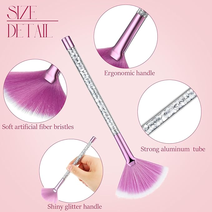 9 Pieces Facial Fan Mask Brushes, Soft Facial Applicator Brushes Tools for Peel Glycolic Makeup for Mud Cream(Purple, Silver)