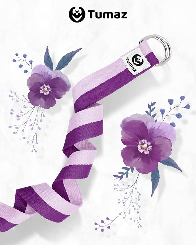 Tumaz Yoga Strap/Stretch Bands [15+ Colors, 6/8/10 Feet Options] with Extra Safe Adjustable D-Ring Buckle, Durable and Comfy Delicate Texture - Best for Daily Stretching, Physical Therapy, Fitness