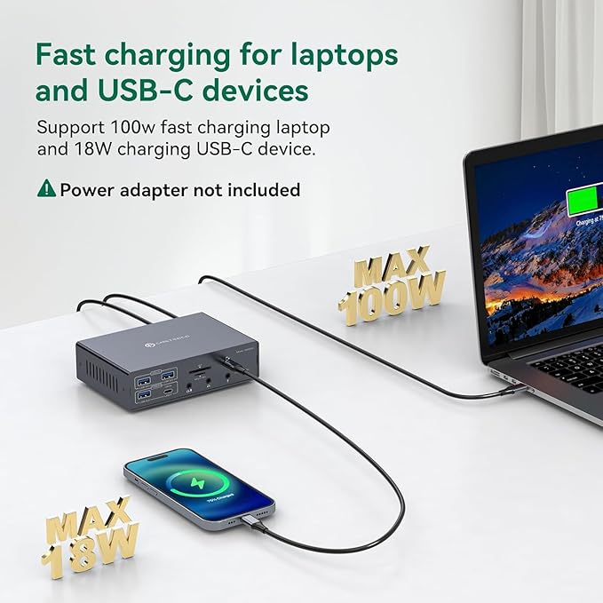 Thunderbolt Docking Station 3 Monitors 4K@60Hz for M1 M2 M3 M4 MacBook Pro/Air with DisplayLink Technology, 19 in 1 USB C Dock with 2 HDMI & 2 DisplayPort, PD 100W, QC 18W, USB 3.2 10 Gbps