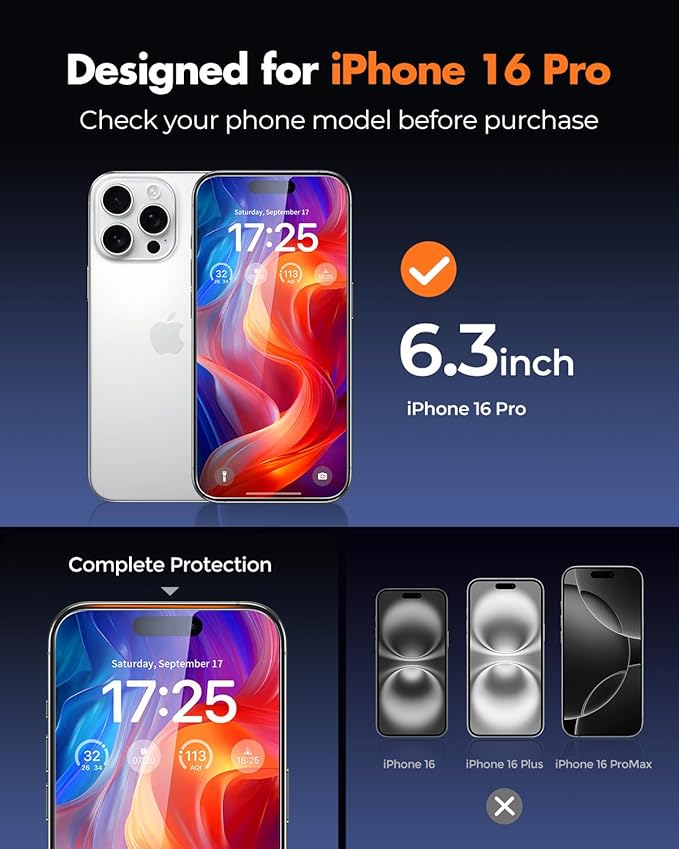 UNBREAKcable 2-Pack Screen Protector for iPhone 16 Pro, Double Shatterproof Tempered Glass [Easy Installation Frame] [9H Hardness] [99.99% HD Clear] [Case Friendly] for Apple iPhone 16 Pro 6.3 inch