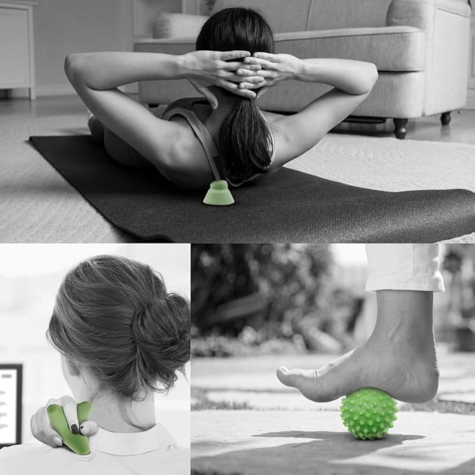 Physical Therapy Pain Relief Massage Ball Set for Trigger Point Release - Myofascial Release Tool & Deep Tissue Massage Set of 6 Pieces - Lacrosse, Spiky, Hand Roller & Mountable Self Massage Ball