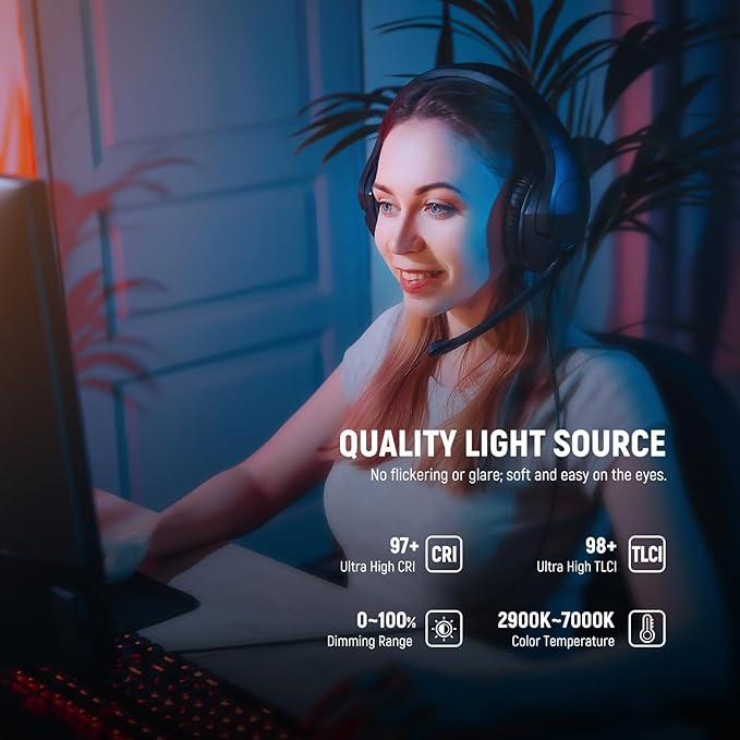 NEEWER 15.5" LED Streaming Key Light, CRI97+ Clamp on Desk Panel Video Lighting, 2.4G PC/Mac iOS/Android APP Control, Compatible with Elgato Stream Deck for Gaming Recording Zoom Call, GL1 PRO Black