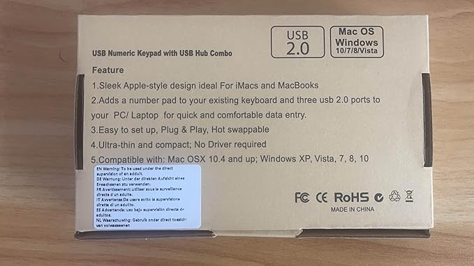 Wired Numeric Keypad USB C/USB A, Ergonomic Mini Number Pad with 3 USB 2.0 Ports, 18 Keys Numpad, Office Calculator Number Pads for Laptop, Desktop, Notebook, PC