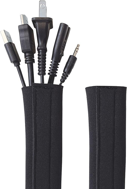 Hook and Loop Cable Sleeve by Wrap-It Storage - 48" x 4.5" (2-Pack) Black - Cut to Size Cord Organizer and Cable Protector for Desk, TV Cord Management to Hide and Cover Wire and Extension Cords