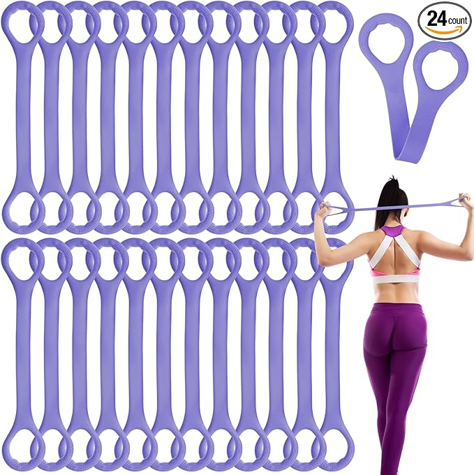 Hiboom 24 Pack Rubber Figure 8 Resistance Bands with Non Slip Handles, Elastic Workout Bands for Arm Back Chest Training, Yoga, Pilates Physical, Home Gym Equipment