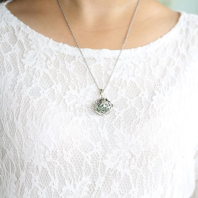 2PCS Aromatherapy Essential Oil Diffuser Necklace Love Heart and Hollow Ball Locket Pendant Necklace with Lava Bead Stone for Women