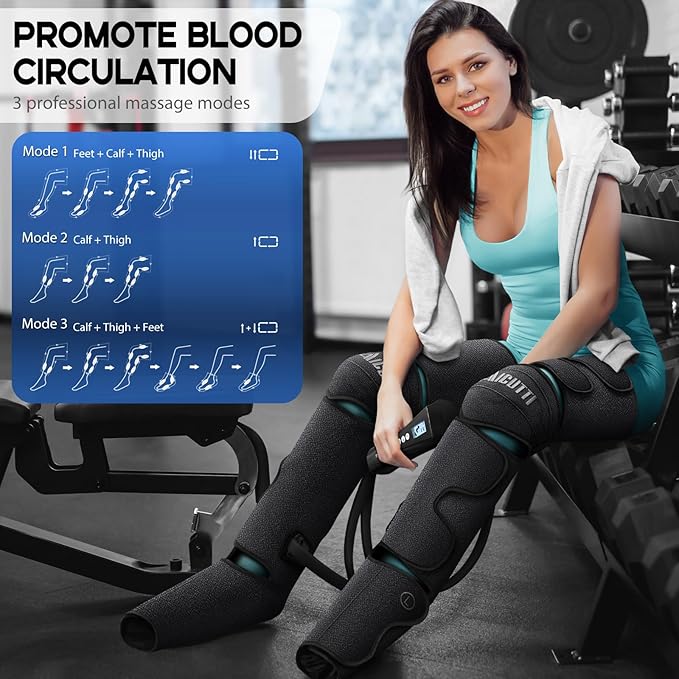 Air Compression Leg Massager with Heat - Circulation Booster for Foot, Calf, Knee & Thigh Pain Relief - Gifts for Women, Men, Dad, & Mom for Mother's Day, Father's Day, Birthdays & Christmas