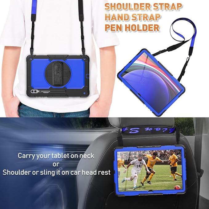 Timecity Case for Samsung Galaxy Tab S10 Ultra/ S9 Ultra/ S8 Ultra Tablet Case 14.6''- Heavy Duty Protective Cover with Screen Protector, Stand, Shoulder Strap & S Pen Holder | Kids-Friendly, Blue