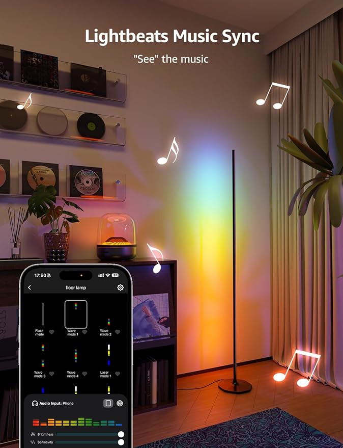 Lepro OE1 AI Floor Lamps for Living Room, Smart LED Corner Lamp with RGBW Color Changing, Alexa Compatible, Music Sync, DIY modes, 1000LM, Modern Standing Lights for Bedroom, No Remote, 2.4G WiFi Only