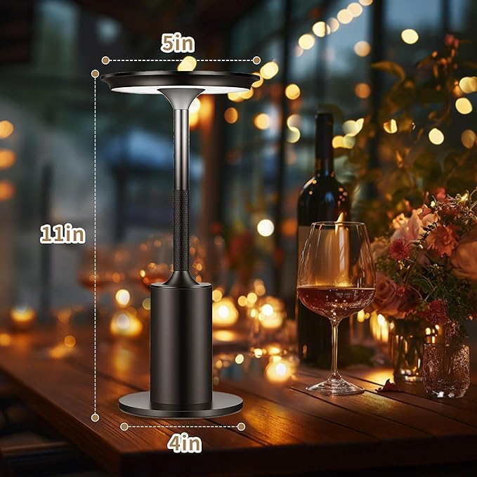2 Pack Cordless Table Lamps,Portable Table Light with 3 Color Stepless Dimming,6000mAh Rechargeable Battery,Touch Control Dimmable LED Lamp for Outdoor/Dinner/Patio/Restaurant (Black)