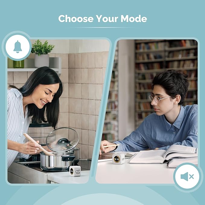 KADAMS Pomodoro Cube Timer Productivity Visual Timer - 5/10/25/50 Min Rotating Countdown, Customize Countup Silent Mode- for Work Study Cook Workout Kitchen Back to School Classroom (White, 2 Pack)