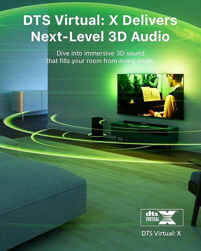 PHILIPS B6309 2.1 Channel Soundbar with Wireless Subwoofer,3D Surround Sound with DTS Virtual:X & Dolby Atmos,Easy Setup with Roku TV Ready™,APP or Remote Control,HDMI eARC,Slim Design,Dark Grey