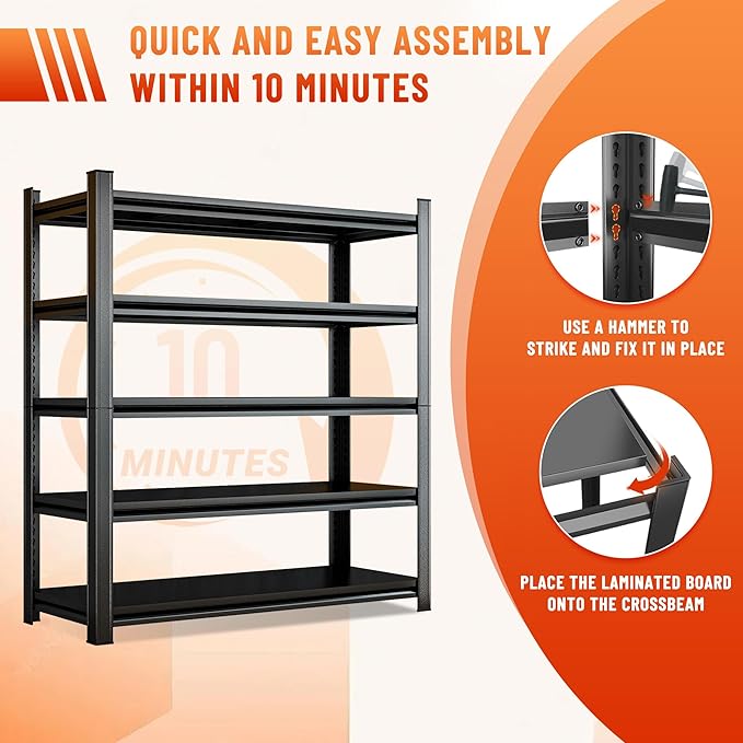 Heavy Duty 5-Tier Shelving Unit 2500LBS Capacity - Adjustable Steel Garage Shelves for Warehouse, Basement Storage(45.3''W×17.7''D×71''H)