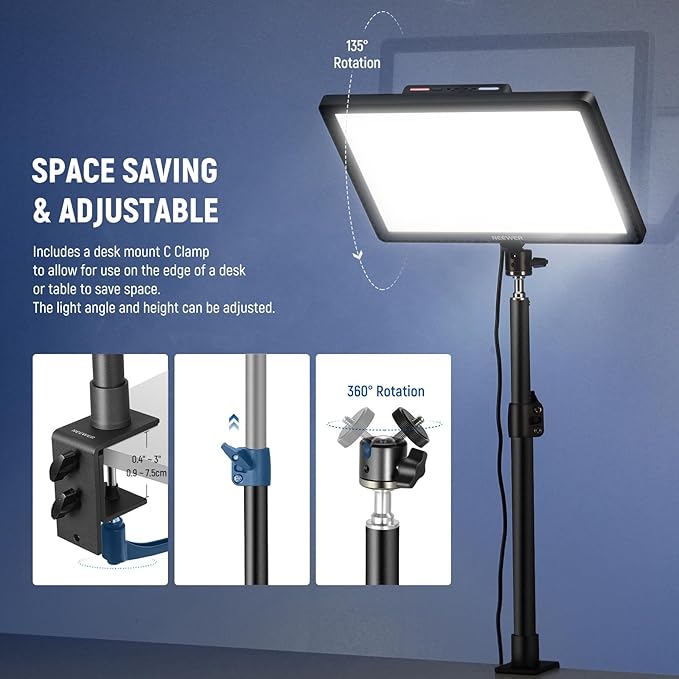 NEEWER 15.5" LED Streaming Key Light, Clamp on Desk Panel Video Lighting for Gaming Recording Zoom Call, CRI97+, 2.4G PC/Mac iOS/Android APP Control, Compatible with Elgato Stream Deck, GL1 PRO Black