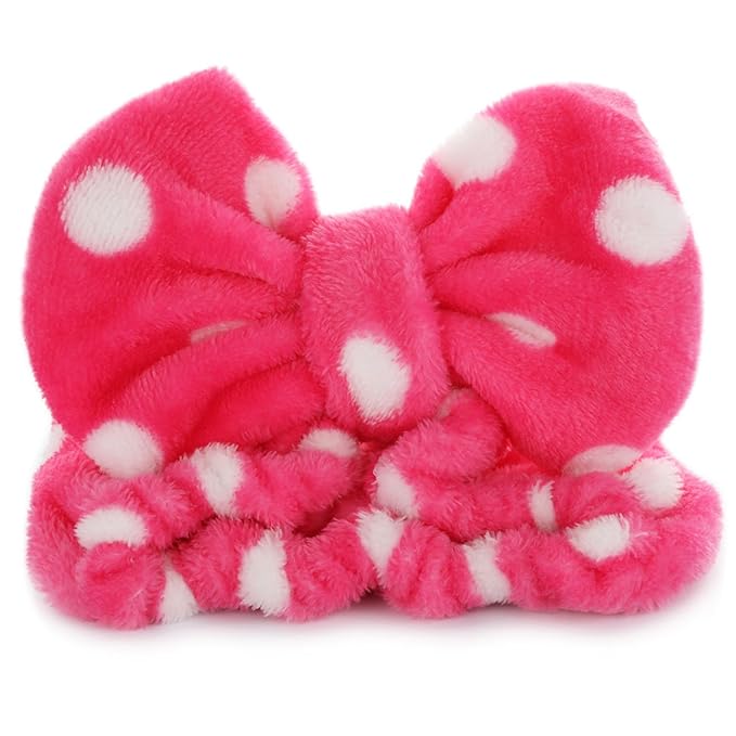 Hairizone Makeup Wrap Headband for Facial Wash Shower Hairband Adjustable Elastic Bowknot Cosmetics Hair Band for Women (Roseo)