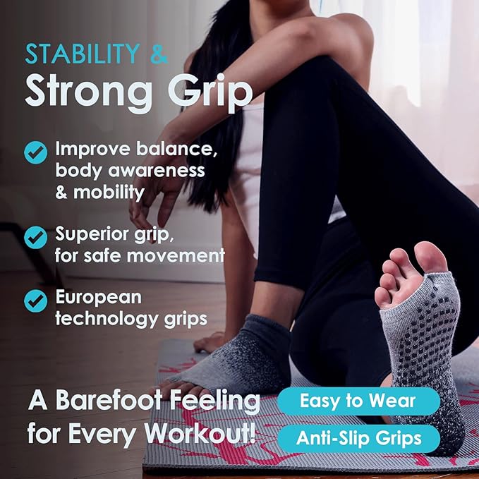 Tucketts Anklet Toeless Pilates Socks with Grips for Women, Non-Slip Ankle Toeless Yoga Socks with Grips for Barre, Size 5-13