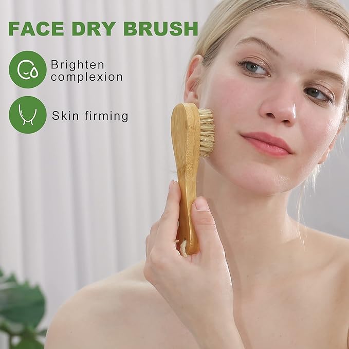 Dry Brushing Body Brush, Natural Boar Bristle Dry Brush, Bamboo Exfoliating Body, Face, Foot, Long Handle Back Scrubber Brush, Meridian Pressure for Lymphatic, Cellulite