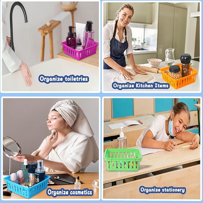 ZZYFGH 12 PCS Pencil Holders, Pencil Baskets, Small Plastic Baskets for Organizing, Colorful Storage Trays, Crayon Pencil Containers Organizer Bins for Desk, Drawer, Home, Office