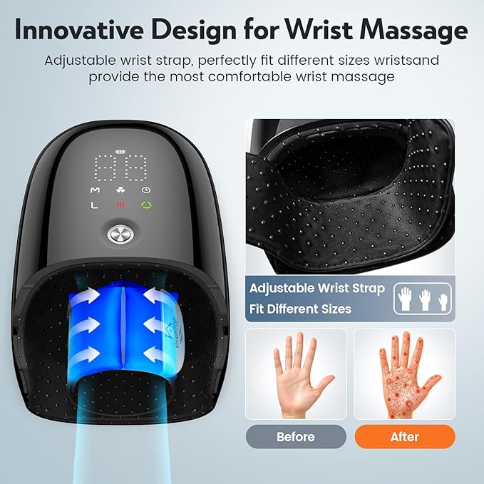 Hand Massager with Heat and Compression & Kneading Massage for Arthritis Carpal Tunnel Pain Relief, Cordless Hand Massager with 6 Modes & 6 Intensities, Birthday Gifts for Women Men Him Her Mom Dad
