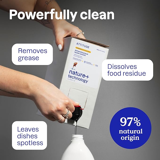 ATTITUDE Dish Soap, EWG Verified, Plant-Based & Vegan Dishwashing Liquid, Naturally Derived, Green Apple and Basil Scent, 23.7 Fl Oz